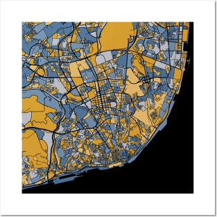 Lisbon Map Pattern in Blue & Gold Posters and Art